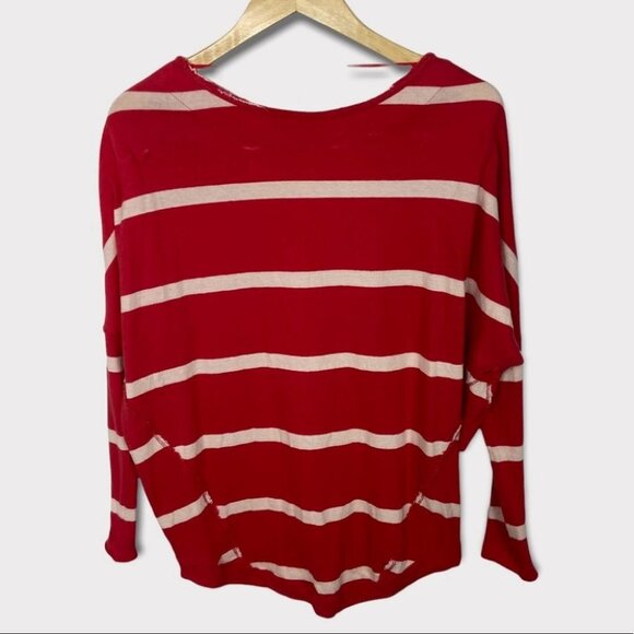 Free People Upstate Red Striped Long‎ Sleeve Top Oversized Boho Size XS Bohemian - Picture 4 of 16